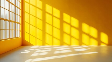 Aufkleber - Empty yellow studio space with artistic windows shadow Minimalistic space concept : Generative AI