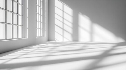 Leinwandbilder - Abstract white studio background for product presentation Empty gray room with shadows of window Display product with blurred backdrop : Generative AI
