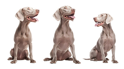 Wall Mural - Happy weimaraner dog collection, portrait, sitting, lying and standing, isolated on a transparent background