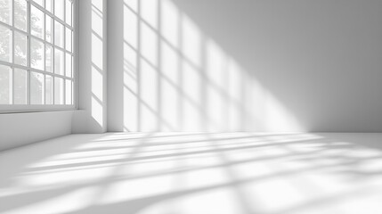 Poster - Abstract white 3d studio background for cosmetic product presentation Empty grey room with shadows of window Display product with blurred backdrop : Generative AI