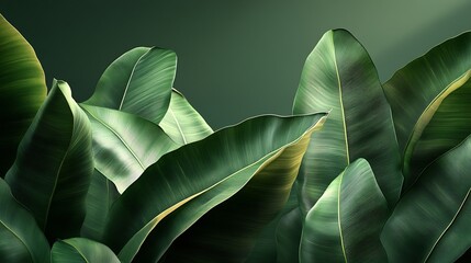 Wall Mural - green ribbed plantain plant beautiful floral background 3d render : Generative AI