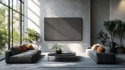 Leinwandbilder - Blank modern flat screen TV hanging on wall in living room : Generative AI