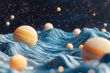 Space cosmic illustration with planets scene created with Generative AI