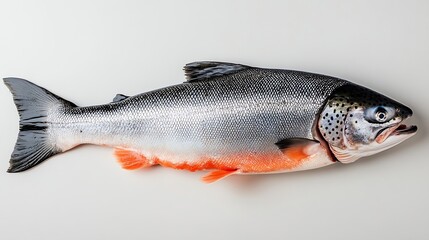 Wall Mural - Fresh raw salmon red whole fish Isolated on white background top view : Generative AI