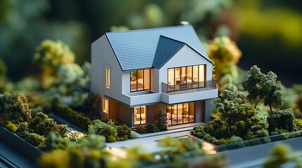 Poster - Volumetric project of house Layout of a house with an open roof Miniature layout of a cottage top view Building model as a symbol of architectural business Design in architectural bure : Generative AI