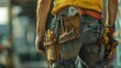© Fotograf - A person holding a tool belt, ready for work or DIY project