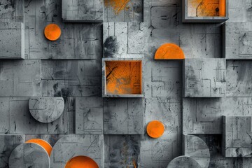 Wall Mural - Concrete blocks painted with vibrant orange color