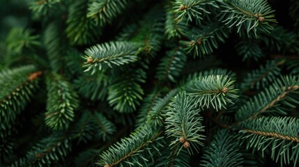 Canvas Print - A close up shot of a pine tree with green needles, perfect for nature and outdoor uses