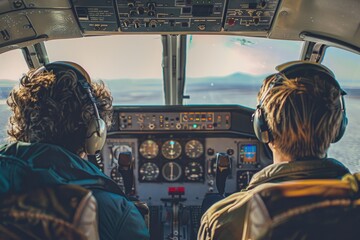 Canvas Print - Couple sits together on a commercial airliner, enjoying the flight