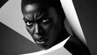 © Olya - Black and white portrait of a woman with a defiant expression, conveying strength and resistance, highlighted by stark lighting. Concept discrimination, racism.
