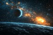 © dendyh7 - Space cosmic illustration with planets scene created with Generative AI
