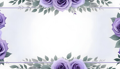 Wedding flyer invitation frame of purple roses and green leaves on a light background 6