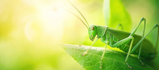 close up of green grasshopper on leaf