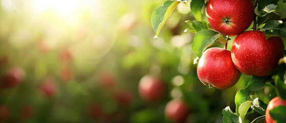 Wall Mural - A bunch of red apples hanging from a tree