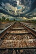 © Fotograf - A train track with a cloudy sky in the background