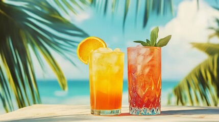 Canvas Print - Tropical beach refreshment with two summer cocktails 