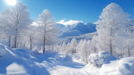 Wall Mural - serene winter landscape of snowcovered trees pristine white forest scene exuding tranquility and nat