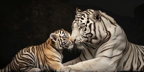 Wall Mural - mom and baby white tiger 