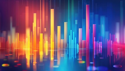 Colorful bar graph background with reflections and gradient colors