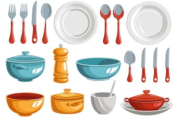 Wall Mural - A collection of kitchen utensils and plates on a table