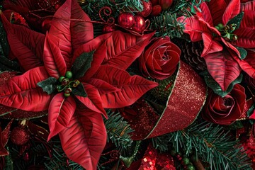 Close-up of red and green Christmas decorations