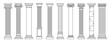© Vector Tradition - Line Greek pillars and Roman columns, ancient architecture and antique buildings, vector icons. Greece or Rome architecture column pillars of marble stone in line art with pilasters and ornate cornice
