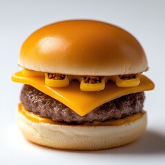 Canvas Print - A hamburger with cheese and a bun on top of it, AI