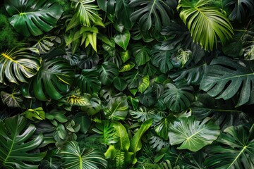 Wall Mural - A bunch of green leaves growing on a wall