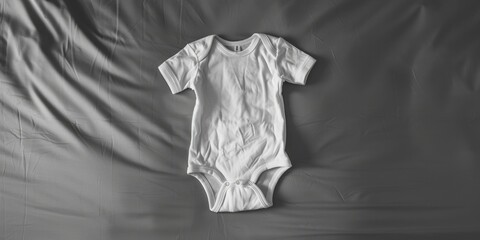 Canvas Print - A baby bodysuit lying on top of a bed, ideal for depicting a child's room or nursery scene