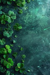 Canvas Print - A collection of green leaves arranged on a dark surface, ideal for use in design or photography projects