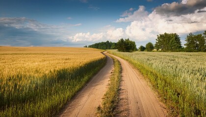 Wall Mural - dirt road by a cereal field in the summer