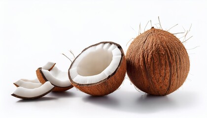 coconut isolated on white whole half and pieces