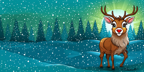 Wall Mural - Panorama from cute Reindeer Portrait