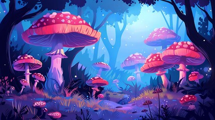 Fantasy Forest with Glowing Mushrooms