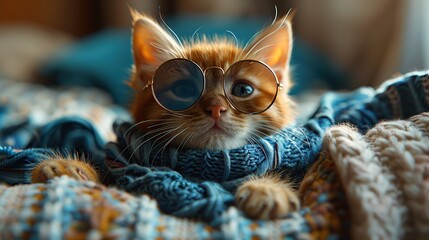 Poster - Cute Kitten Wearing Sunglasses and Scarf