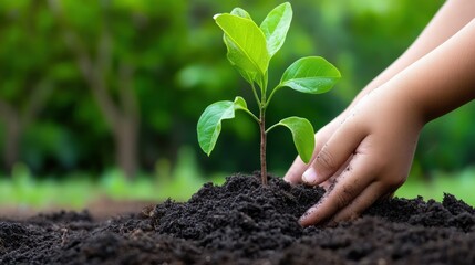 Wall Mural - A person planting a seed in the ground with dirt, AI