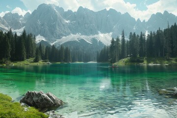 Wall Mural - Serene Mountain Lake with Clear Waters