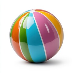 Poster - A colorful beach ball on a white background with no people, AI