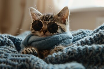 Canvas Print - Cool Cat in Sunglasses and Scarf