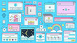 © Vector Tradition - Y2K windows and retro browser pages of PC computer screen, cartoon vector background. Retro 90s Y2K computer interface windows of browser tab, loading or search bar and music player and folder icons
