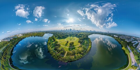 Wall Mural - Aerial View of a Lake in a City Park