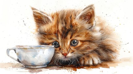 Poster - Curious Kitten Watercolor Painting