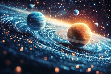 Space cosmic illustration with planets scene created with Generative AI