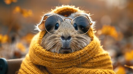 Canvas Print - Cute Guinea Pig in Sunglasses and Scarf