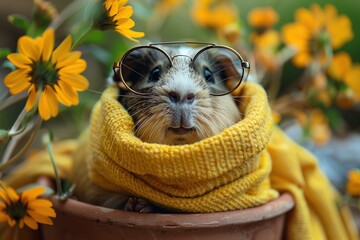 Poster - Guinea Pig Wearing Glasses & Scarf