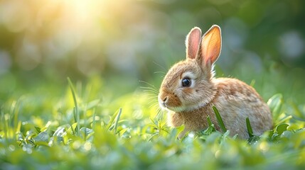 Canvas Print - Adorable Bunny in a Lush Green Meadow