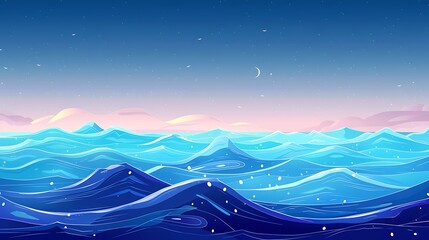 Dreamy Ocean Scene with Bioluminescent Waves