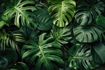 Canvas Print - A detailed view of a cluster of green leaves