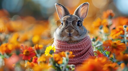 Wall Mural - Cute Bunny with Heart-Shaped Glasses