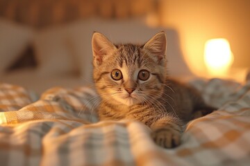 Canvas Print - Cute Kitten on Bed